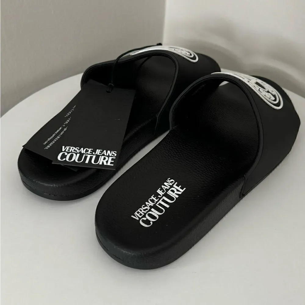 ⭕️ VERSACE JEANS Men’s Slippers Flit Flops Sandals Black Designer 43 US 10